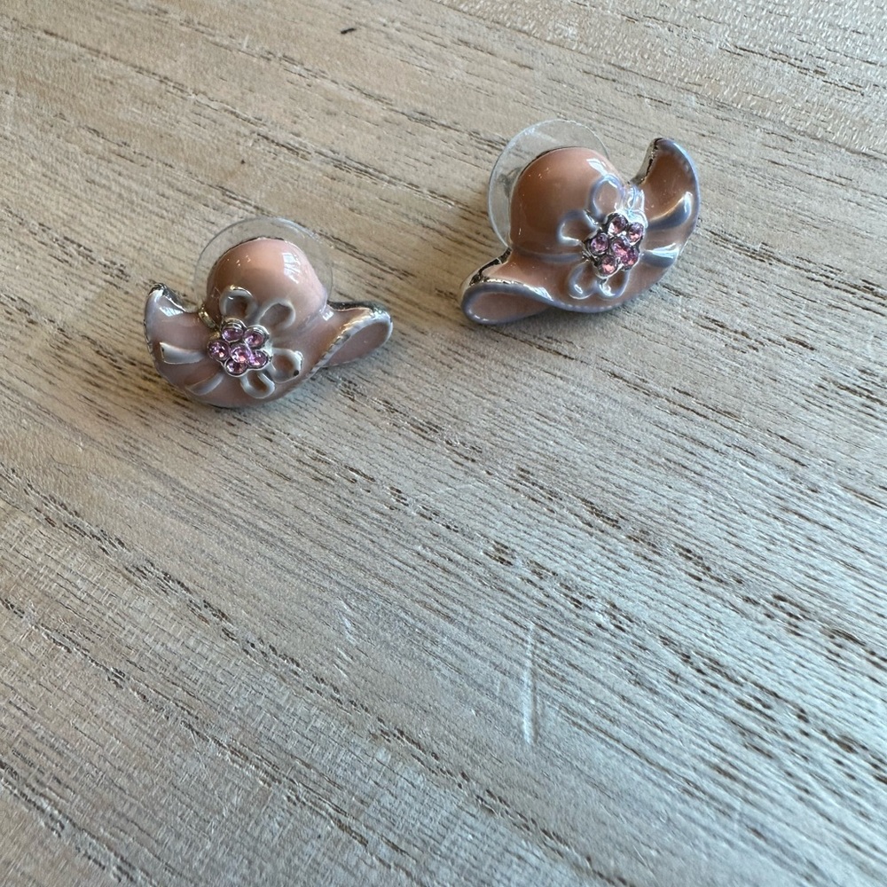 Vintage Pink Hat Pin And Earrings Set